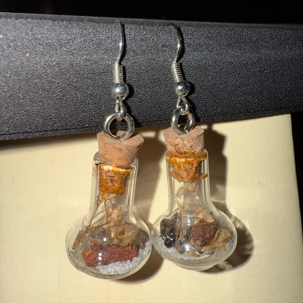 Handcrafted Glass Bottle Earrings with Natural Elements
